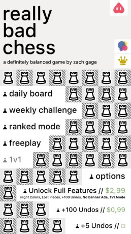 Vraiment Bad Chess: Menu