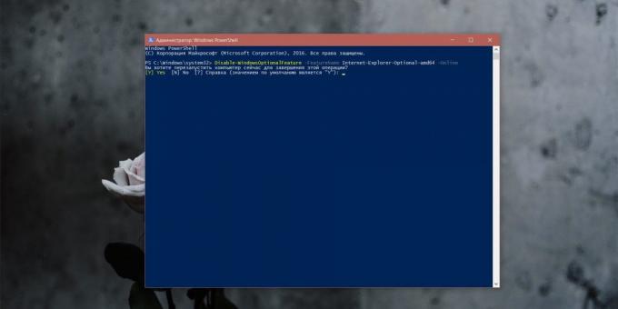 Comment faire pour supprimer Internet Explorer: commande Insérer dans la fenêtre PowerShell