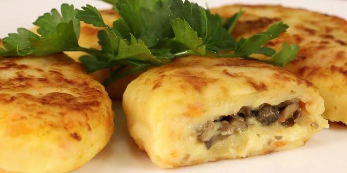 escalopes de pommes de terre sans viande avec bourrage de champignon