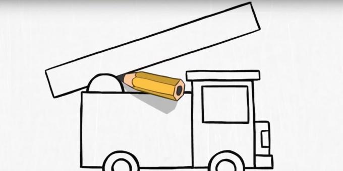 Comment dessiner un camion de pompiers: dessinez les contours des escaliers