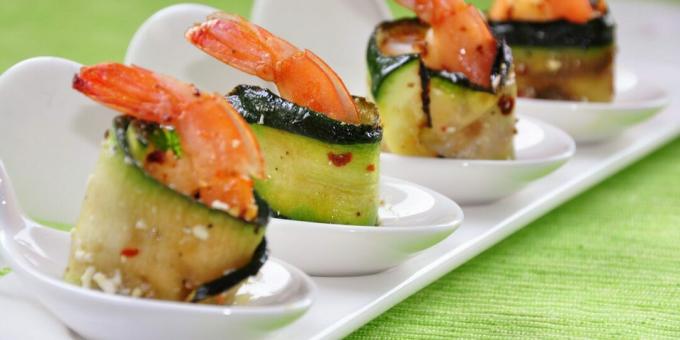 Rouleaux de courgettes aux crevettes