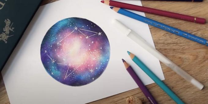 Dessin de l'espace avec des crayons de couleur