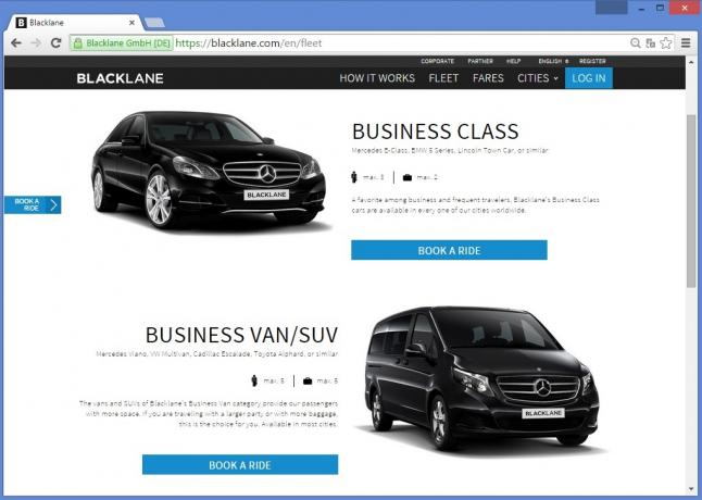 Blacklane fournit des machines de classe affaires, les fourgonnettes d'affaires et les voitures haut de gamme