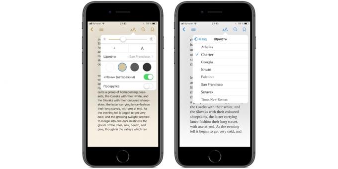 iBooks sur l'iPhone et l'iPad: mise en page de réglage