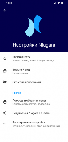 Lanceur pour Android Launcher Niagara: Paramètres