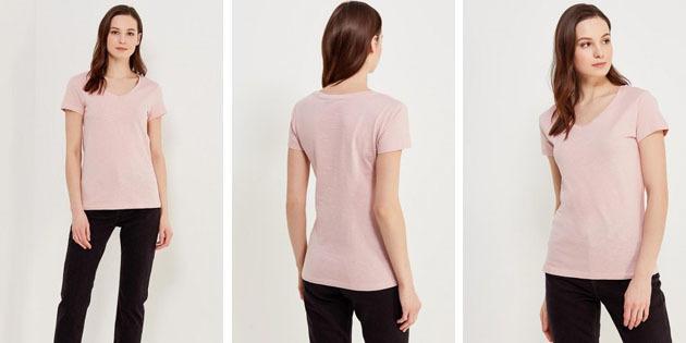T-shirt des femmes de base des boutiques européennes: T-shirt couleur Sela rose poussiéreuse