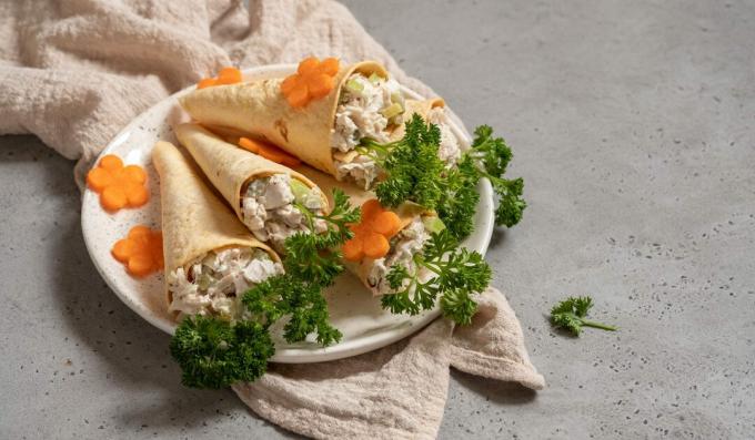 Cônes de tortillas avec salade de poulet