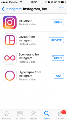 Boomerang, la mise en page et Hyperlapse