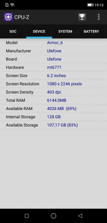 Armure Ulefone 6: CPU-Z