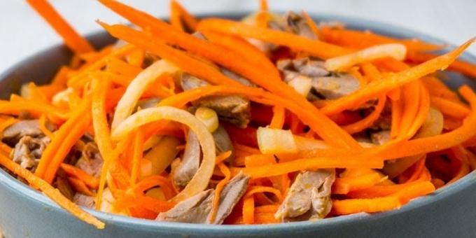 Recettes: Salade de coeurs de poulet, des haricots et des carottes coréennes