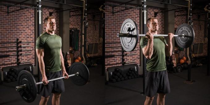 Circuit d'entraînement dans le gymnase: flexion la main sur les biceps de l'épaule