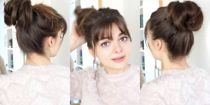 Coiffures pour femmes avec une frange: un simple chignon haut