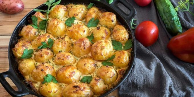 Jeunes pommes de terre au four avec du fromage cottage