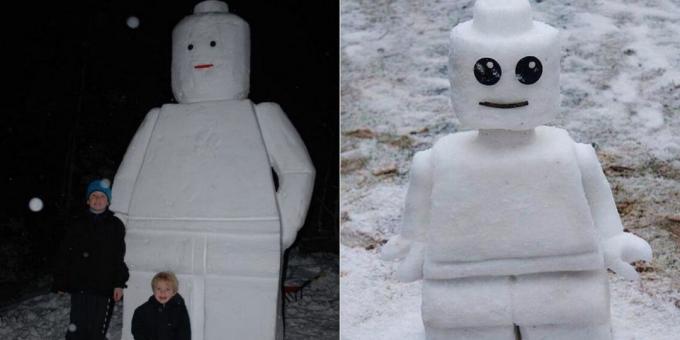 La neige façonne avec les mains: l'homme Lego