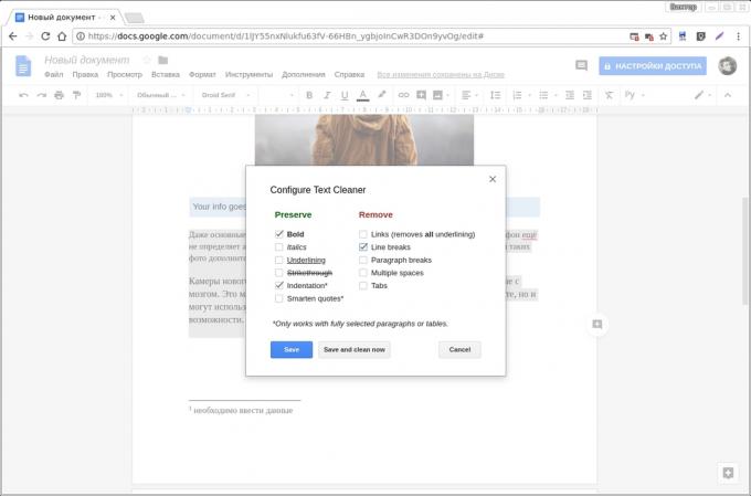 add-ons Google Docs: Cleaner texte