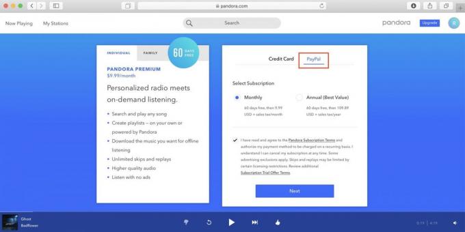 Comment utiliser Pandora en Russie: sélectionnez payer par PayPal, sélectionnez la fréquence des radiations et les tiques