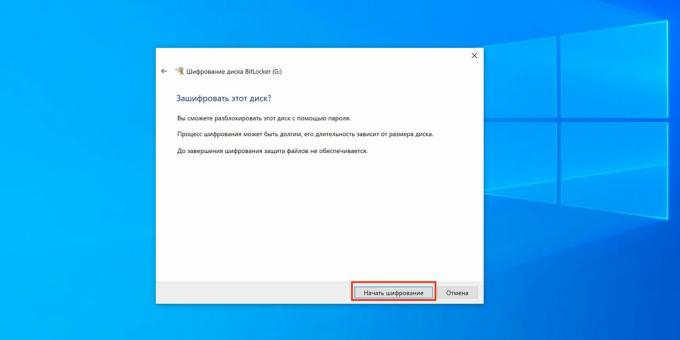 Comment définir un mot de passe sur une clé USB: cliquez sur "Démarrer le cryptage"