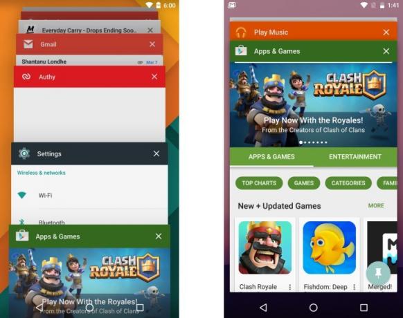 Android N. Nouvelle interface de menu Applications récentes