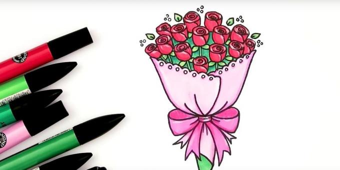 Comment dessiner un bouquet de roses avec des marqueurs ou des crayons de couleur