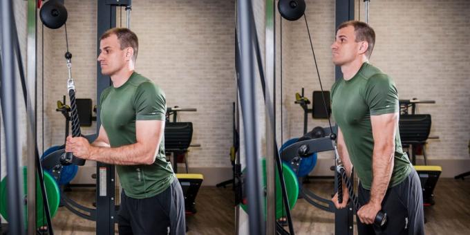 Circuit d'entraînement dans le gymnase: bras d'extension triceps croisé