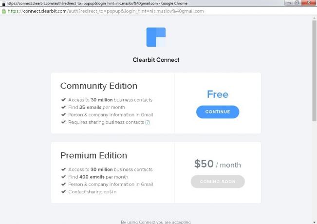 Clearbit Connect: comptes gratuits et premium