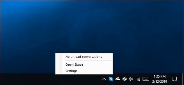 programme Skype UWP ne prévoit pas le menu « Quitter Skype»