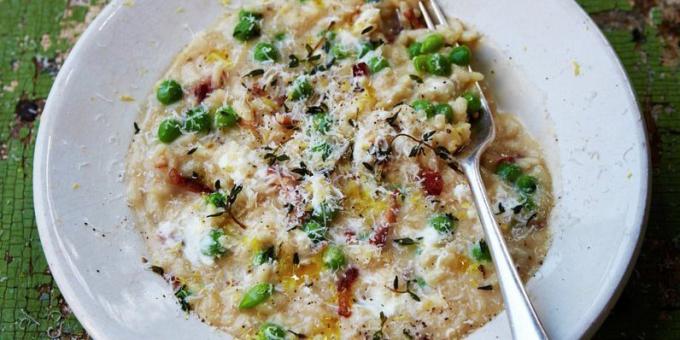 Recette pour risotto aux petits pois, bacon et fromage de chèvre