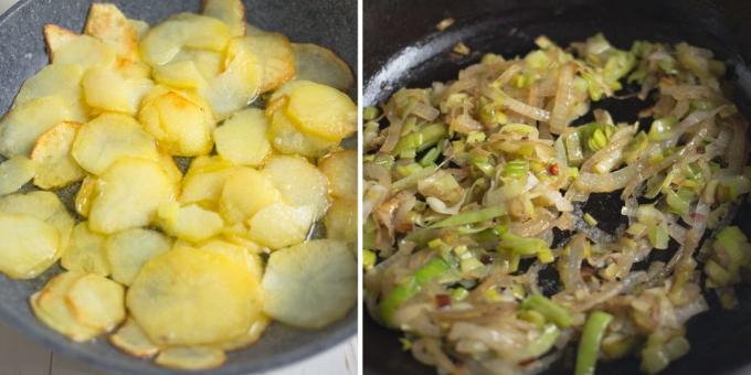 Omelette de pommes de terre: Faire revenir les oignons et les pommes de terre