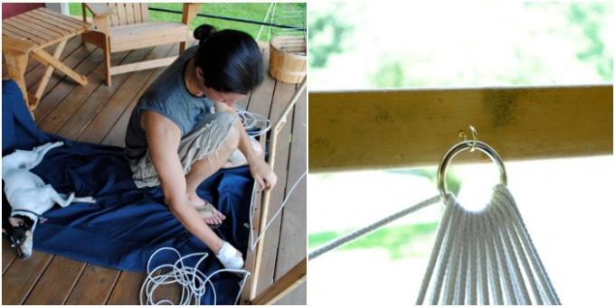 Hamac avec ses propres mains: hamac de tissu cousu sur les cordes et les rails