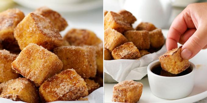 Que cuisiner pour le petit déjeuner: les cubes de pain perdu à la cannelle