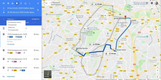 Google Maps. estimation du temps d'arrivée