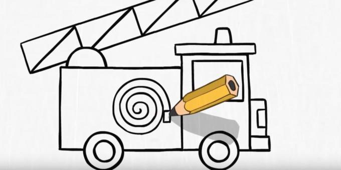 Comment dessiner un camion de pompiers: dessiner un tuyau