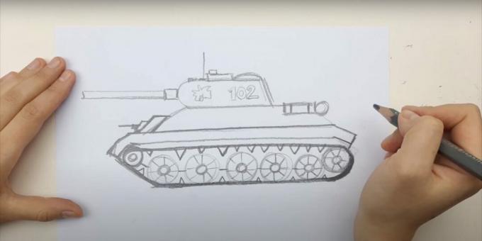 Comment dessiner un char: dessiner une piste et une mitrailleuse 