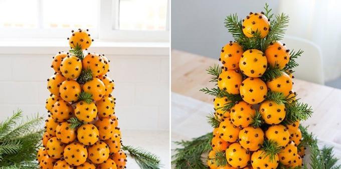 Comment décorer une table pour le réveillon du Nouvel An: arbre tangerine