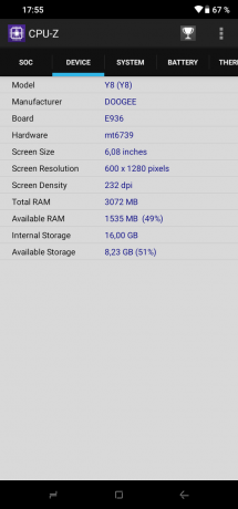 Doogee Y8: CPU-Z (Device)