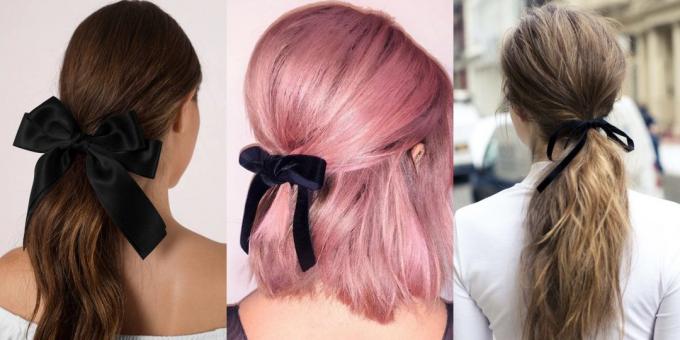 2019 coiffures de mode féminine: coiffure avec un petit noeud noir