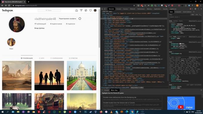Comment ajouter une photo sur Instagram à partir d'un ordinateur: ouvrez les outils de développement