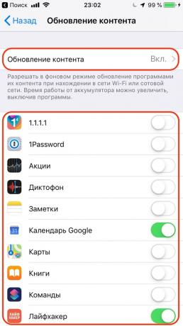 Configuration Apple iPhone: activer App fond Actualiser