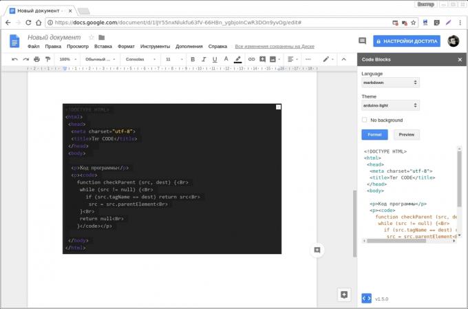 add-ons Google Docs: les blocs de code