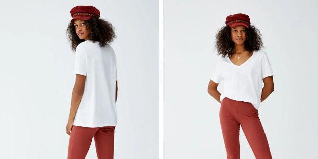 T-shirt des femmes de base des boutiques européennes: T-shirt à manches courtes et col en V