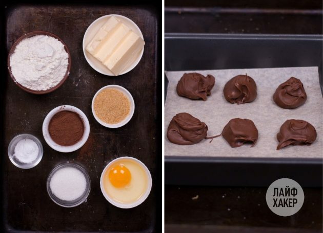Préparez les ingrédients pour les biscuits fondants au chocolat: 