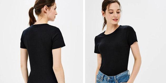 T-shirt des femmes de base des boutiques européennes: T-shirt de base avec un col rond
