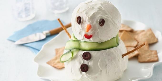 plats de Noël: Apéritif « bonhomme de neige de fromage »