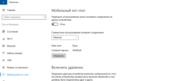 Sélectionnez le partage d'une connexion Internet