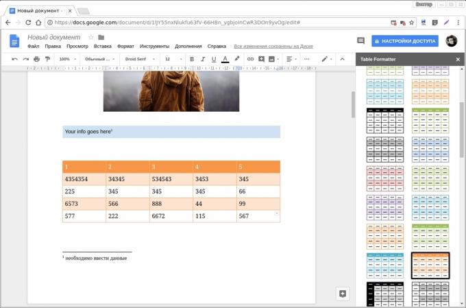add-ons Google Docs: Tableau Formatter