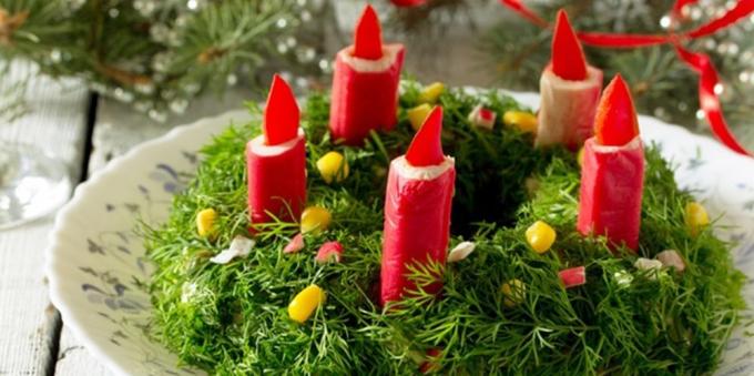 salades de Noël: Salade de bâtonnets de crabe « couronne de Noël »