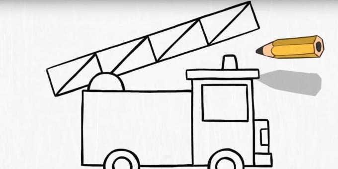 Comment dessiner un camion de pompiers: ajoutez une échelle et une balise