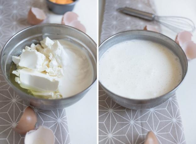 dessert protéines: fromage de mélange et le yaourt