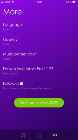 Les paramètres de l'application Music Pro vous pouvez changer la couleur