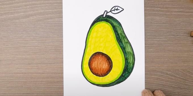 Comment dessiner un avocat: peindre sur le noyau et le côté du fruit